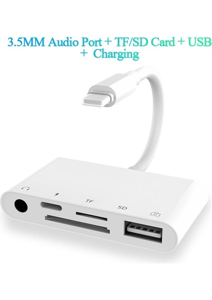 3.5mm USB Sd Tf Chg Lightning - RJ45 Ethernet Otg Adaptörü Iphone/ipad Lan Kablolu Ağ Hub'ı, USB 3 Kamera Adaptörü ve Şarj Bağlantı Noktası ile (Yurt Dışından)