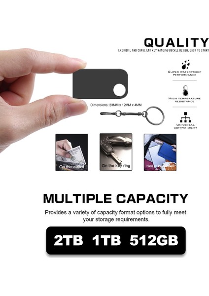 Siyah 2 Tb Mini Kalem Sürücü 2 Tb Memoria USB Flash Sürücüler 1 Tb Metal Tip C Otg Yüksek Hızlı Usb3.0 Su Geçirmez Pendrive 512 GB Çubuk Adaptörü (Yurt Dışından)