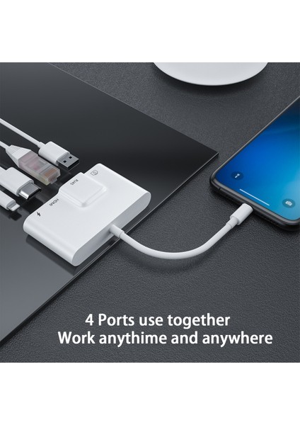 HDMI USB Chg Lightning - RJ45 Ethernet Otg Dijital Av Adaptörü HDMI Lan Kablolu Ağ USB Hub 1080P Sync Ekran Dönüştürücü Ipad/iphone 14 Için (Yurt Dışından)