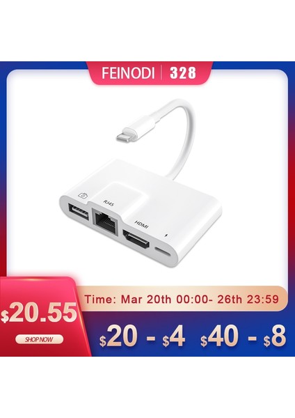HDMI USB Chg Lightning - RJ45 Ethernet Otg Dijital Av Adaptörü HDMI Lan Kablolu Ağ USB Hub 1080P Sync Ekran Dönüştürücü Ipad/iphone 14 Için (Yurt Dışından)