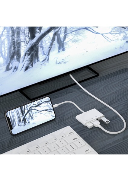 U Yıldırım Mikrofon Ses Kablosu Aux Jakı Çift USB Hub HDMI Adaptörü 4K Av Tv Otg iPhone Için Şarj 12/11PRO/11/XS//X/8/IPAD (Yurt Dışından)