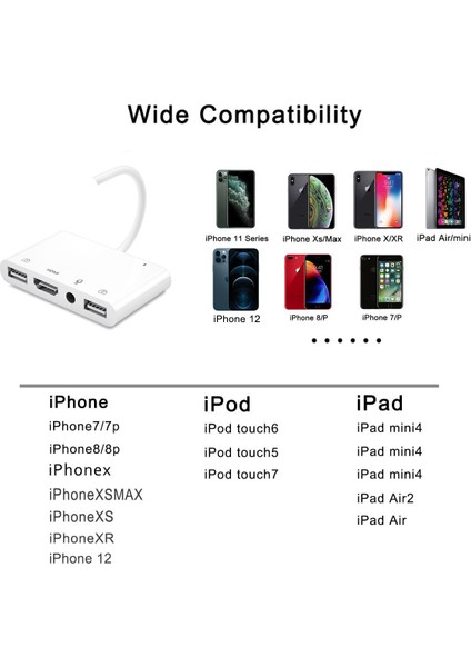 U Yıldırım Mikrofon Ses Kablosu Aux Jakı Çift USB Hub HDMI Adaptörü 4K Av Tv Otg iPhone Için Şarj 12/11PRO/11/XS//X/8/IPAD (Yurt Dışından)