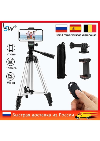 125CM Tutuculu Hafif Telefon Tripod'u 125CM Bluetooth Uzaktan Kumandalı/telefon Tutuculu, Cep Telefonu Için Tripod Standı Akıllı Telefon Gopro Kamera (Yurt Dışından)