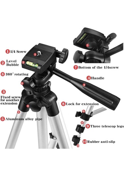 125CM Tutuculu Hafif Telefon Tripod'u 125CM Bluetooth Uzaktan Kumandalı/telefon Tutuculu, Cep Telefonu Için Tripod Standı Akıllı Telefon Gopro Kamera (Yurt Dışından)