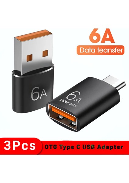 3x Type C - USB A 3/1pcs 6A USB - Type C Otg Adaptörü 120W Usb-C Erkek - Type-C Dişi Şarj Aleti Dönüştürücü Macbook Samsung Için Veri Aktarım Adaptörü (Yurt Dışından)