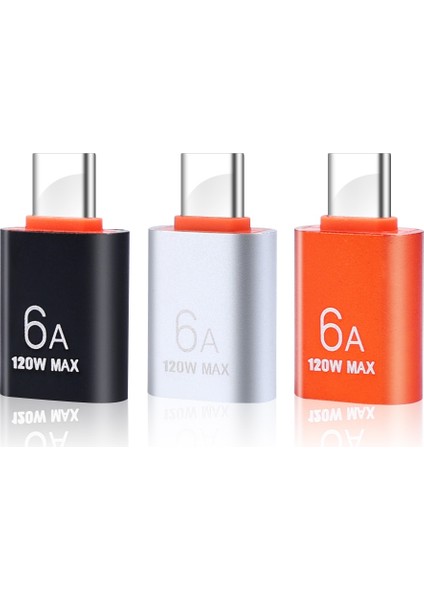 3x Type C - USB A 3/1pcs 6A USB - Type C Otg Adaptörü 120W Usb-C Erkek - Type-C Dişi Şarj Aleti Dönüştürücü Macbook Samsung Için Veri Aktarım Adaptörü (Yurt Dışından)