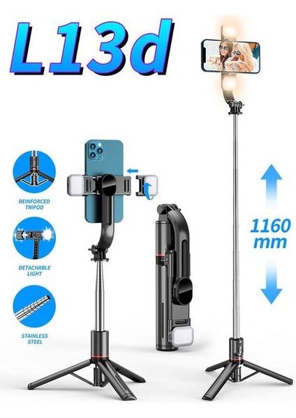 Çift Işıklar L13 Cep Telefonu Selfie Çubuk Braketi El Bluetooth Uyumlu Deklanşör Fotoğraf Tripod Entegre Braket (Yurt Dışından)