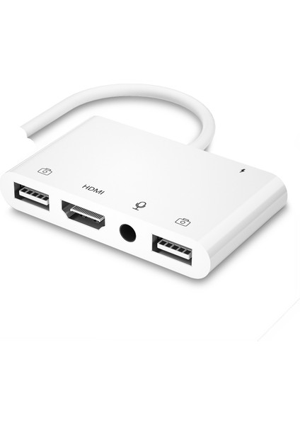 U Yıldırım Mikrofon Ses Kablosu Aux Jakı Çift USB Hub HDMI Adaptörü 4K Av Tv Otg iPhone Için Şarj 12/11PRO/11/XS//X/8/IPAD (Yurt Dışından)