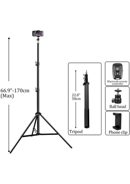 170CM Bluetooth ile 37/68/100/150/200CM Selfie Işığı Tripod 1/4 Vida Kafası Fotoğraf Taşınabilir Standı Trepied Akıllı Telefon Mini Fotoğraf Stüdyosu Için (Yurt Dışından)