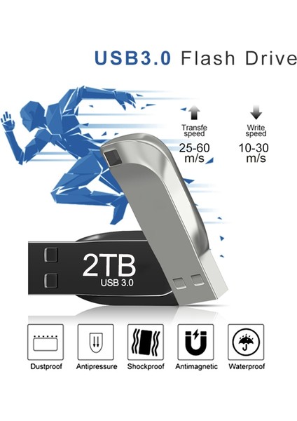 Siyah 1 Tb 2 Tb Metal USB 3.0 Kalem Sürücü 2 Tb USB Flash Sürücüler 1 Tb Yüksek Hızlı Pendrive Su Geçirmez USB Flash Disk Yeni Yükseltilmiş Type-C Adaptör (Yurt Dışından)