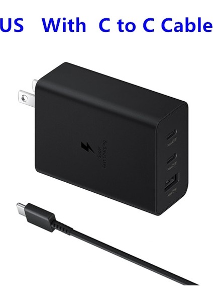 Abd Siyah ve Kablo Orijinal Samsung 65W Trio Süper Hızlı Şarj Cihazı Usb-C Galaxy S22 S21 S20 NOTE20 Ultra S10 S9 Artı + Hızlı Adaptör Tipi C Kablo (Yurt Dışından)