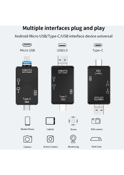 6'sı 1 Arada Tıshrıc Sd USB C Kart Okuyucu 6'sı 1 Tf/sd Kart Yuvası Usb+Tip-C+Mikro USB Otg Flash Sürücü Adaptörü ile Dizüstü Bilgisayar Için Akıllı Bellek (Yurt Dışından)