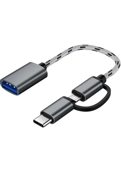 Gri Yüksek Kaliteli Hızlı Transfer Veri Kablosu Telefon Tablet Mikro Usb/tip-C'den USB 3.0'a 2'si 1 Arada Adaptör Otg Kablo Erkek Kadın (Yurt Dışından)