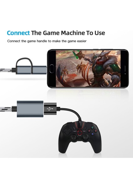 Gri Yüksek Kaliteli Hızlı Transfer Veri Kablosu Telefon Tablet Mikro Usb/tip-C'den USB 3.0'a 2'si 1 Arada Adaptör Otg Kablo Erkek Kadın (Yurt Dışından)