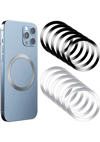 Siyah-A 2 Adet 5 Adet Manyetik Metal Plaka Etiket Yüzükler Magsafe Kablosuz Şarj Cihazı Mıknatıs Araba Cep Telefonu Tutucu Levha iPhone 14 Samsung (Yurt Dışından) modelleri