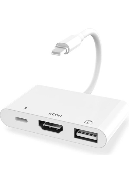 HDMI 3 In 1 Lightning Iphone'dan Usb'ye 3 Otg HDMI Dijital Av Adaptörü/kablo Lightning'den RJ45 Ethernet Lan Bağlantı Istasyonu Desteği Tv/projektör (Yurt Dışından)