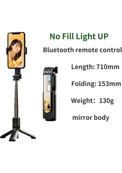Siyah Ayna 2022 Yeni Kablosuz Selfie Çubuğu Bluetooth Mini, Dolgu Işığı ile Ios Android Akıllı Telefon Için Katlanabilir Tripod Deklanşör Uzaktan Kumanda (Yurt Dışından)