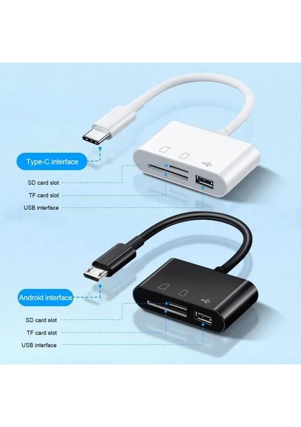 Sarı Ryra Tip-C Mikro USB Adaptörü Tf Sd Hafıza Kartı Okuyucu Otg Yazar IPad Huawei Macbook Iphone Android Dizüstü Bilgisayar Için Kompakt Flaş (Yurt Dışından)