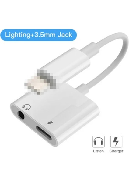 Yıldırım Için 3.5mm Yıldırım Için 3.5mm 2 In 1 Kulaklık Ses Adaptörü iPhone 11 12 Pro 7 8 Artı x Şarj Kablosu Telefon Aux Çift Jack Splitter (Yurt Dışından)