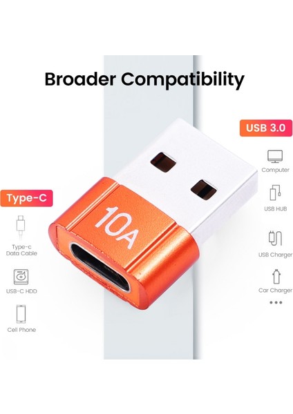 Siyah 3 Adet 10A Tip C Dişi USB A Erkek Otg Adaptörü Usb-C Dönüştürücü Macbook Xiaomi Samsung Oneplus Realme Için Kablo Konnektör Adaptörü (Yurt Dışından)