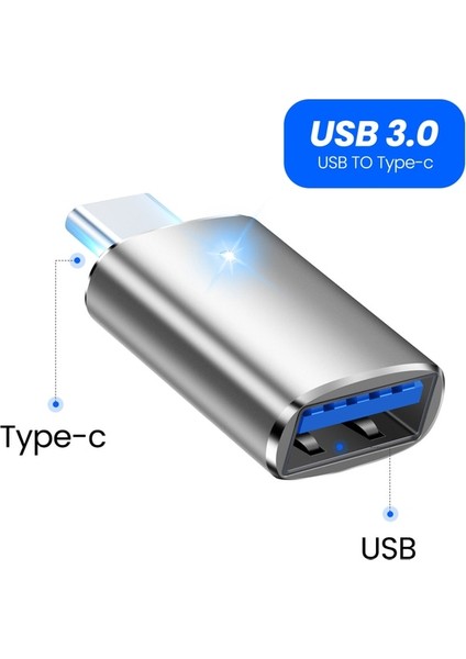 2 LED Gümüş Elough LED USB 3.0 Tip C Otg Adaptör Mikro Tip C Erkek USB 3.0 Dişi Dönüştürücü Macbook Samsung Xiaomi Poco Adaptörleri (Yurt Dışından)