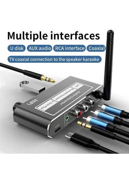 Koaksiyel Kablo ile Hıfı Bluetooth 5.2 Ses Alıcısı Koaksiyel/mikrofon/usb U-Disk Girişi 3.5 Mm/l R Rca Çıkışı Kablosuz Adaptör Ktv Karaoke Araba Hoparlörü (Yurt Dışından)