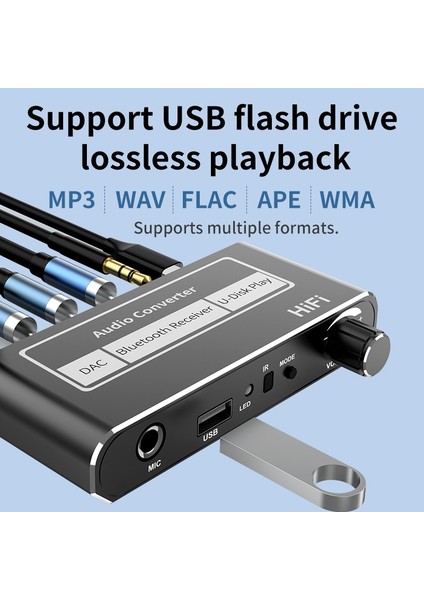 Koaksiyel Kablo ile Hıfı Bluetooth 5.2 Ses Alıcısı Koaksiyel/mikrofon/usb U-Disk Girişi 3.5 Mm/l R Rca Çıkışı Kablosuz Adaptör Ktv Karaoke Araba Hoparlörü (Yurt Dışından)