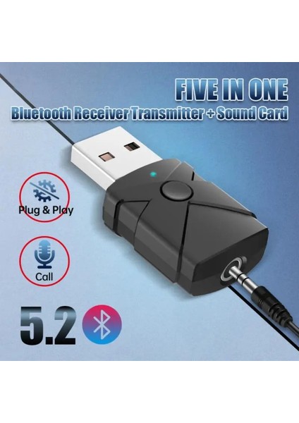 5 In 1 Kablosuz Bluetooth 5.2 Alıcı Verici Adaptörü 3.5mm Jack Araba Müzik Ses Aux A2DP Kulaklık Alıcısı Handsfree (Yurt Dışından)