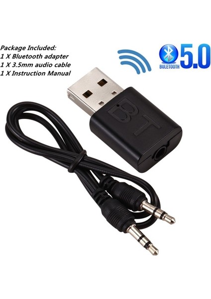 Siyah USB Bluetooth 5.0 Adaptör Verici Bluetooth Alıcısı Ses Bluetooth Dongle Bilgisayar Pc Laptop Için Kablosuz USB Adaptörü C (Yurt Dışından)