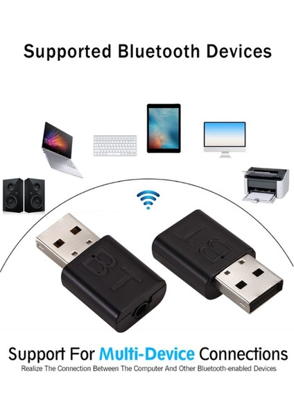 Siyah USB Bluetooth 5.0 Adaptör Verici Bluetooth Alıcısı Ses Bluetooth Dongle Bilgisayar Pc Laptop Için Kablosuz USB Adaptörü C (Yurt Dışından)