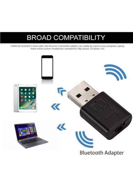 Siyah USB Bluetooth 5.0 Adaptör Verici Bluetooth Alıcısı Ses Bluetooth Dongle Bilgisayar Pc Laptop Için Kablosuz USB Adaptörü C (Yurt Dışından)