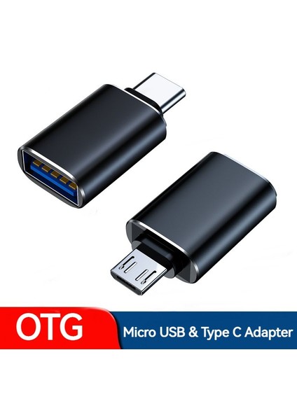 AD026 Siyah Otg Mikro USB Adaptörü Tip C Erkek USB 3.0 Dişi Usb-C Şarj Adaptörü Samsung iPhone 13 12 11 Pro Max iPad Macbook (Yurt Dışından)