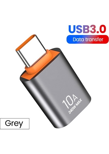 Gri USB C 10A USB Otg Tip C Veri Aktarım Adaptörü Tip C Dişi USB Erkek Dönüştürücü Hızlı Şarj Adaptörü Samsung Xiaomi Huawei Için (Yurt Dışından)