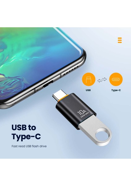 Gri USB C 10A USB Otg Tip C Veri Aktarım Adaptörü Tip C Dişi USB Erkek Dönüştürücü Hızlı Şarj Adaptörü Samsung Xiaomi Huawei Için (Yurt Dışından)