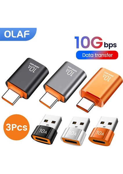 Gri USB C 10A USB Otg Tip C Veri Aktarım Adaptörü Tip C Dişi USB Erkek Dönüştürücü Hızlı Şarj Adaptörü Samsung Xiaomi Huawei Için (Yurt Dışından)