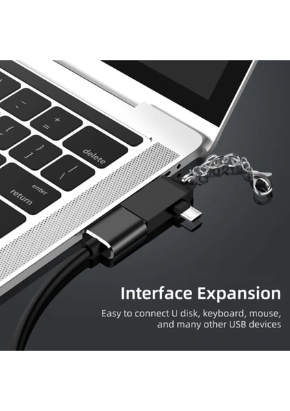 Zincirli Gümüş 2'si 1 Arada Tip-C USB 3.0 Dişiden Mikro USB Otg Adaptörüne Android Telefon Için Veri Dönüştürücü Tablet Için Sabit Disk Alüminyum Alaşımlı (Yurt Dışından)