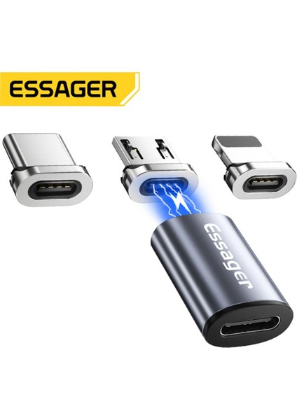 Mikro Dişi Adaptör Essager Mikro USB Tip C Manyetik Adaptör Usbc Dişi Mikro USB Erkek Dönüştürücü Mıknatıs Usb-C Tip-C Konnektör iPhone Xiaomi Için (Yurt Dışından)