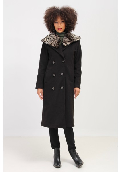 Italyan Kaşmir Yün Karışım Kürk Yaka Kaban