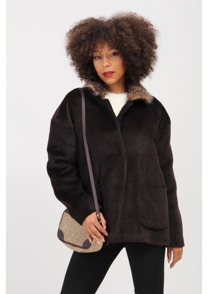 Oversize Kaşe Kumaş Yaka Detaylı Kaban