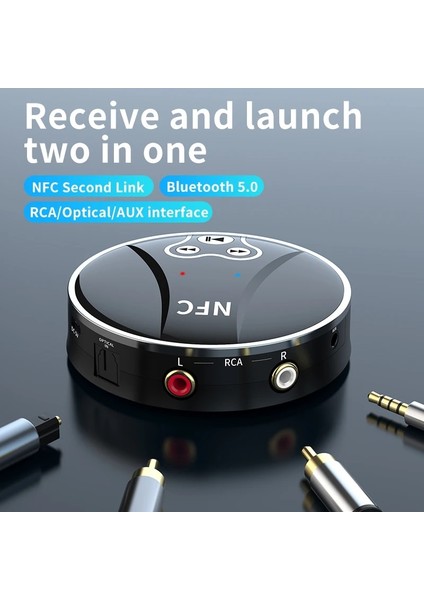 BT18-BLACK Vaorlo Nfc Bluetooth 5.0 Alıcı Verici 3.5mm Aux Jack Rca Optik Stereo Kablosuz Ses Adaptörü Pc Tv Için Araç Kiti Hoparlör (Yurt Dışından) modelleri