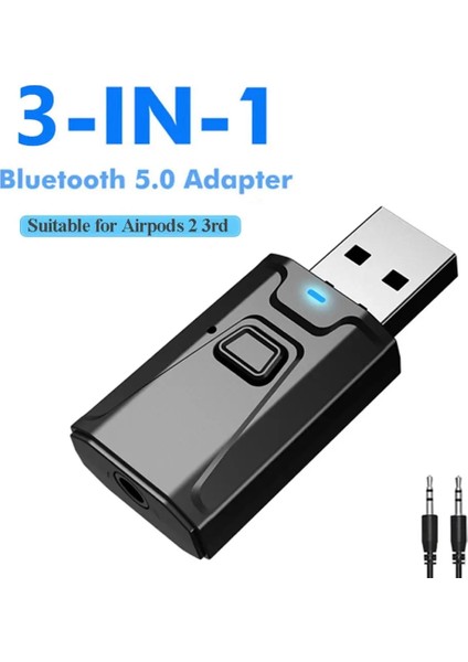 Beyaz Bluetooth 5 0 Ses Alıcı Verici 3 In 1 Mini 3 5mm Jack Aux USB Stereo Müzik Kablosuz Adaptör (Yurt Dışından)