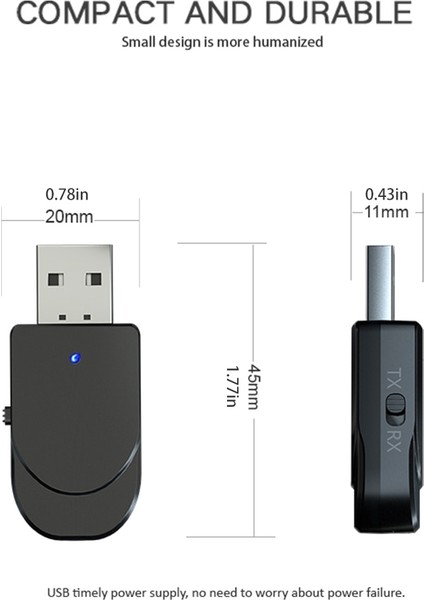 Beyaz Bluetooth 5 0 Ses Alıcı Verici 3 In 1 Mini 3 5mm Jack Aux USB Stereo Müzik Kablosuz Adaptör (Yurt Dışından)