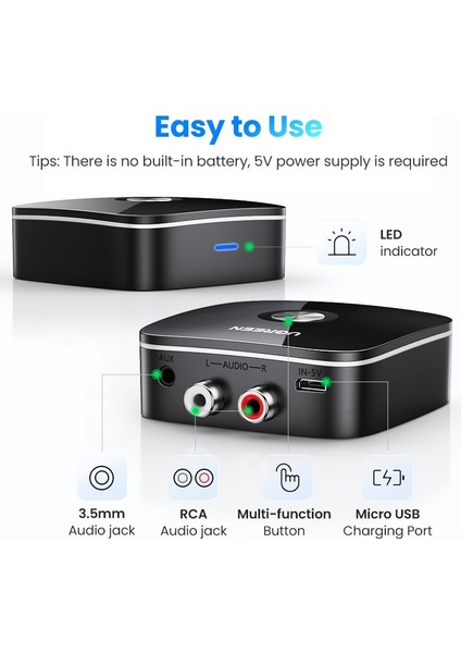 2rca Hatlı Aptx Ugreen Bluetooth Alıcısı 5.1 Kablosuz Sesli Müzik 3,5 mm Rca Aptx Hd Düşük Gecikmeli Müzik Bluetooth 5.0 Ses 3,5 mm 2rca Adaptör (Yurt Dışından) indirimleri