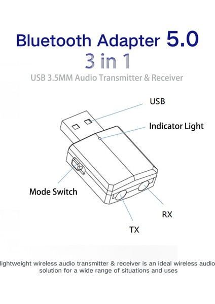 ZF-169 Mavi Dısour 5.0 USB Bluetooth Verici Alıcı Tv Mini 3 In 1 3.5 mm Aux Hıfı Stereo Ses Kablosuz Adaptör Dongle Araç Kiti Pc Için (Yurt Dışından) modelleri