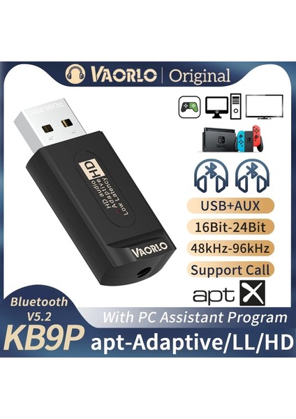 KB9P Tv Setı KB9P 24BIT Bluetooth 5.2 Kablosuz Av Alıcısı-Vericisi Mic ile Aptx Adaptif Ll Hd Çok Noktalı Aux USB Kablosuz Adaptör Tv Pc Anahtarı Ps4 (Yurt Dışından)