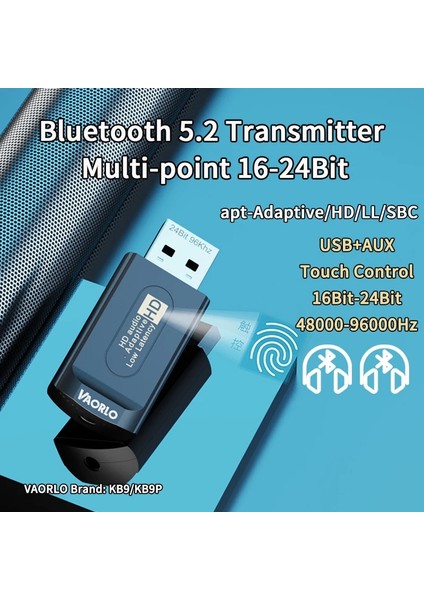 KB9P Tv Setı KB9P 24BIT Bluetooth 5.2 Kablosuz Av Alıcısı-Vericisi Mic ile Aptx Adaptif Ll Hd Çok Noktalı Aux USB Kablosuz Adaptör Tv Pc Anahtarı Ps4 (Yurt Dışından)