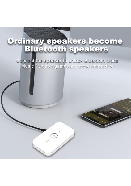 Beyaz Kebidumei Hifi Bluetooth 5.0 Verici Verici Alıcı Mini Ses Kablosuz A2DP Stereo Adaptör Taşınabilir Oynatıcı Aux 3.5mm (Yurt Dışından)