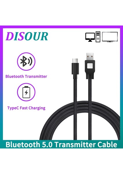 Siyah 2 In 1 Bluetooth 5.0 Verici Kablosu Akıllı USB Şarj Kablosu Ofis Ev Için Tip C Kablo Tv Pc Için Anahtarı Dock Ps Konsolu (Yurt Dışından)