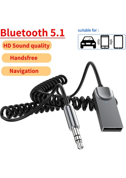 Bir Bluetooth 5.1 Kablosuz Bluetooth 5.1 Adaptör Aux Ses Kablosu Arabalar Için USB Bluetooth 3.5mm Jaklar Alıcı Müzik Hoparlörler Dongle Handfree (Yurt Dışından)