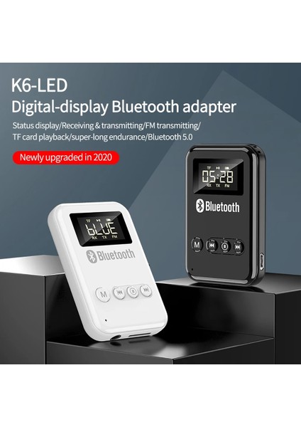 Beyaz Yenı 2 In 1 Bluetooth 5.0 Kablosuz Av Alıcısı-Vericisi Alıcı 3.5mm Jack Aux Kablosuz LED Dijital Ekran Adaptörü Tv Pc Araba Fm Adaptörü (Yurt Dışından)